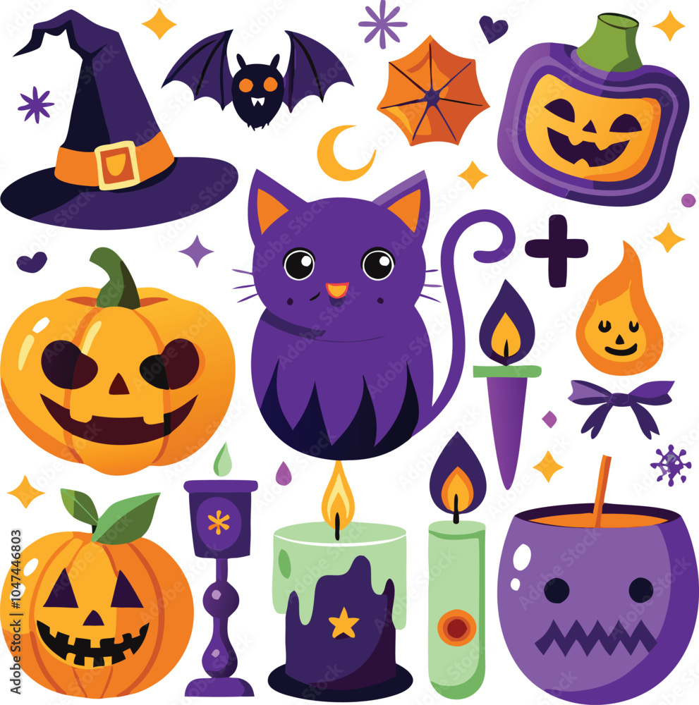 Halloween Witch Cat Pumpkins Candles Decorations Halloween Witch Cat Pumpkins Candles Decorations