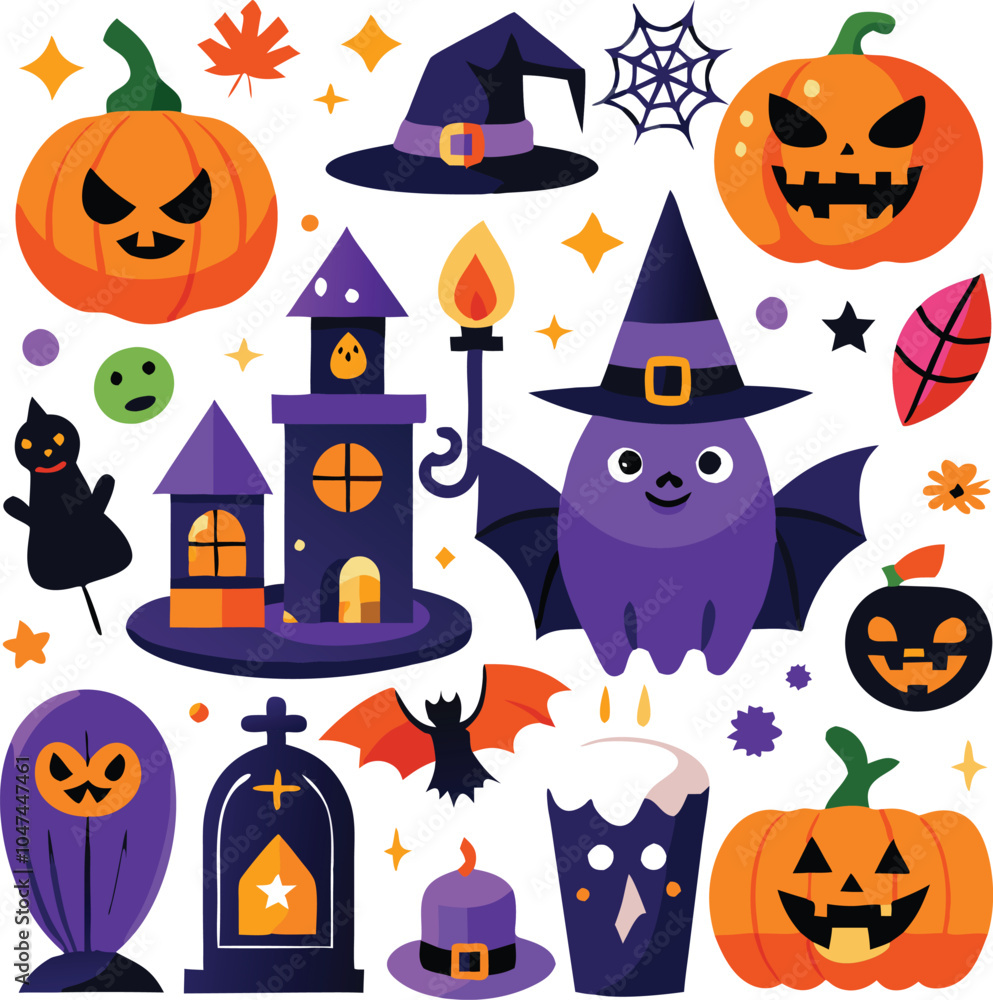 Fototapeta premium Halloween Party Decorations Pumpkins, Bats, Ghosts, and More
