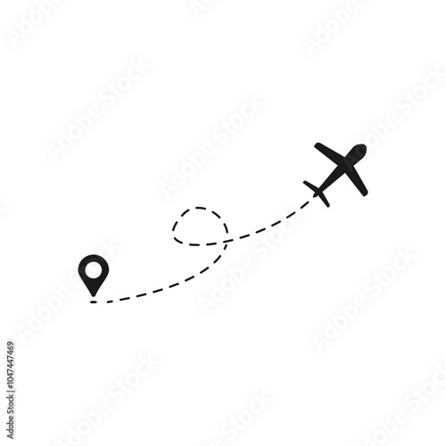 airplane dotted route path icon vector symbol. plane flight line.