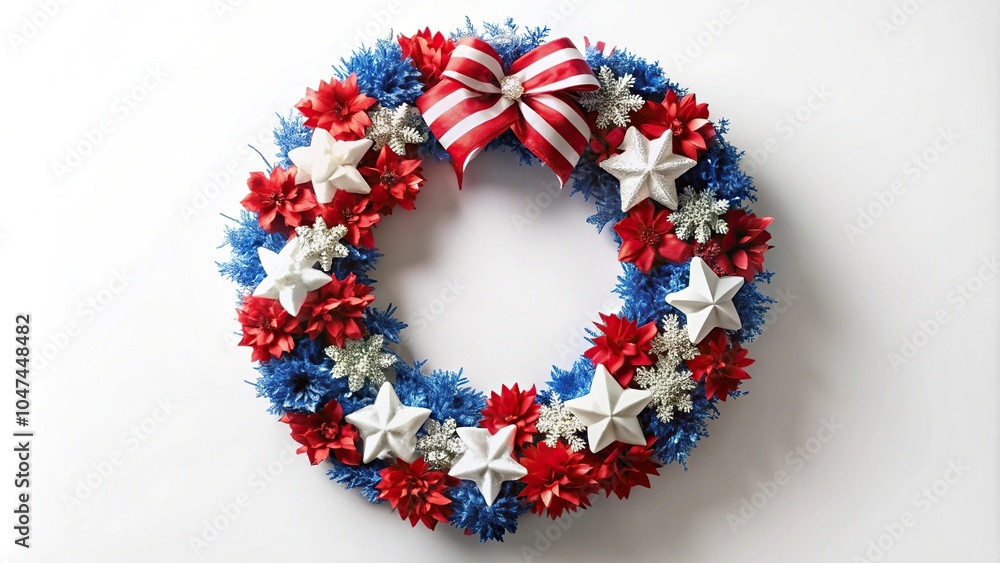 A patriotic wreath with red white and blue ribbons A patriotic wreath with red white and blue ribbons