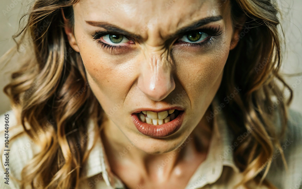 macro detailed portrait of a woman with an angry face macro detailed portrait of a woman with an angry face