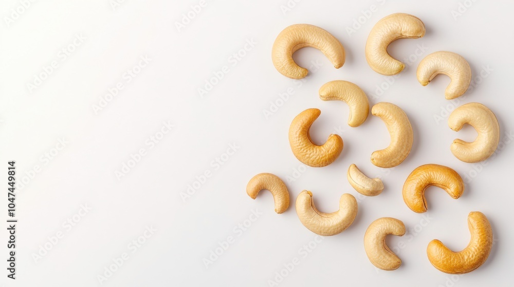 Floating Cashew Nuts on a Light Background Floating Cashew Nuts on a Light Background