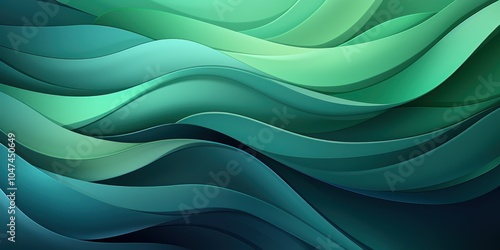 Abstract wavy design in shades of green and blue, evoking fluidity and movement.