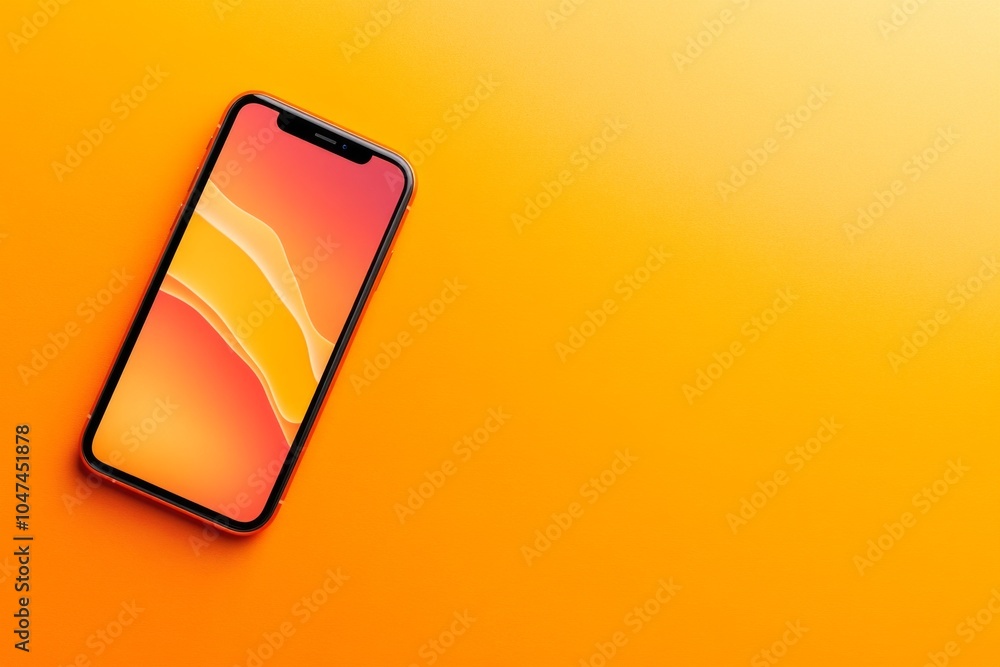 Stylish promotional poster showcasing a digital app with a smartphone on a vibrant orange background Stylish promotional poster showcasing a digital app with a smartphone on a vibrant orange background