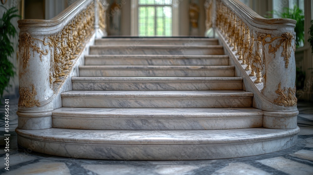 Obraz premium Grand stone staircase with elegant, worn marble steps and ornate details captures the essence of timeless elegance and historical grandeur.