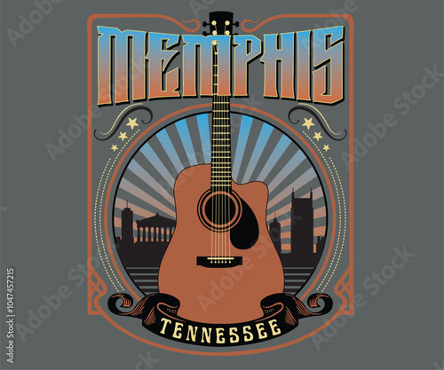 Memphis music city festival vector design, American country music vintage poster design, western music fest artwork for t shirt, poster, graphic print, card 