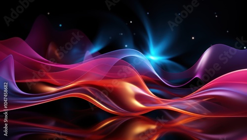 Abstract waves of color with light effects on a dark background, creating a dynamic visual flow.