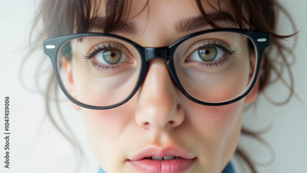 Stylish Close-Up of a Woman with Glasses on a White Background, Ideal as a Wallpaper Stylish Close-Up of a Woman with Glasses on a White Background, Ideal as a Wallpaper