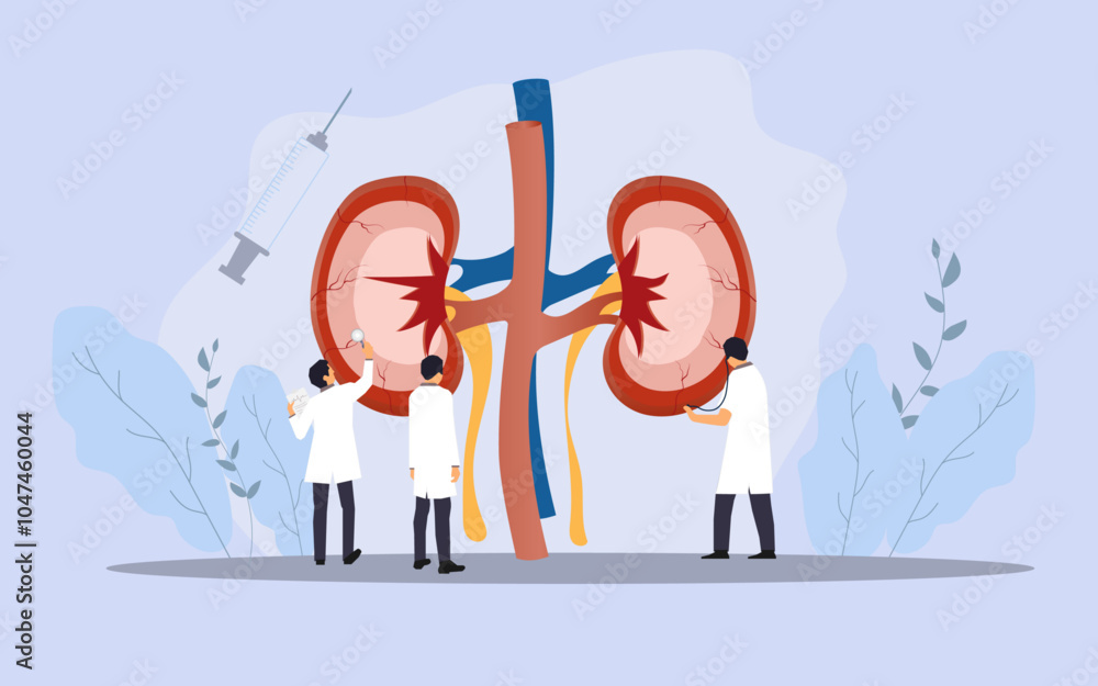 Doctors checking kidney, kidney treatment vector image Doctors checking kidney, kidney treatment vector image