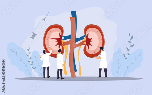 Doctors checking kidney, kidney treatment vector image