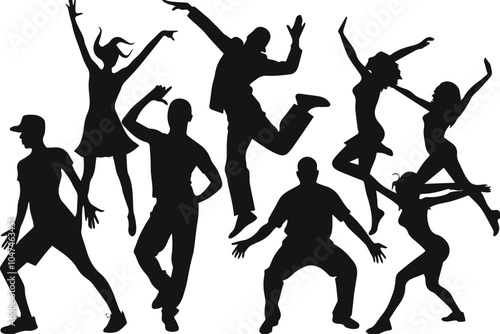 silhouettes of a group of dancing people, victor illustration 