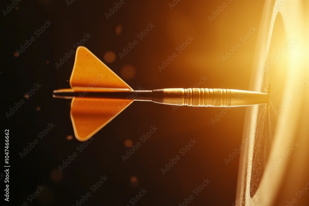Orange Dart Hitting Bullseye on Target Board Orange Dart Hitting Bullseye on Target Board