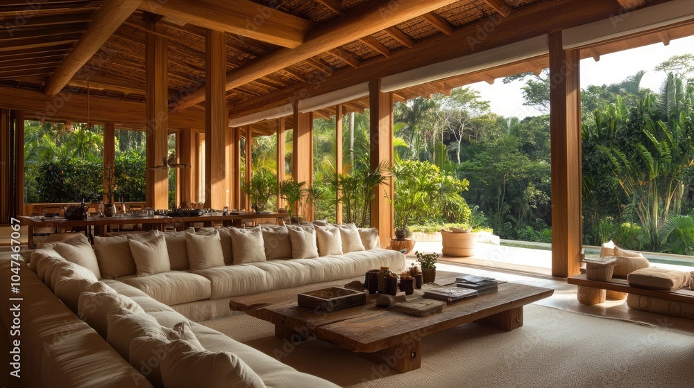 Fototapeta premium Modern Tropical Living Room with Nature View