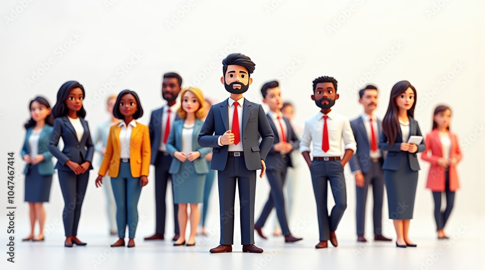 Fototapeta premium Diverse group of animated professionals standing confidently in stylish attire, showcasing teamwork and collaboration in a creative workspace