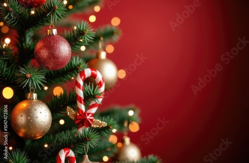 A Christmas Tree With Red Background At 25-10-2024