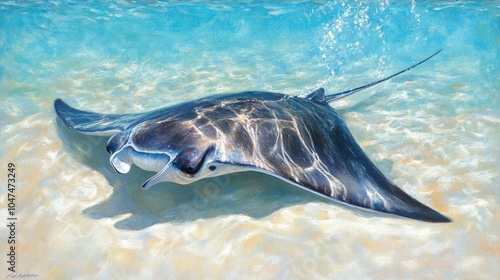 Graceful Stingray Gliding Through Clear Shallow Water