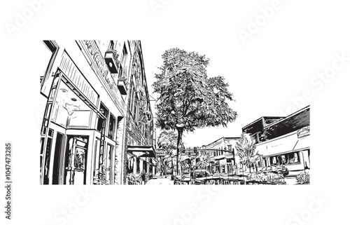 Print Building view with landmark of Sumter is the city in South Carolina. Hand drawn sketch illustration in vector.