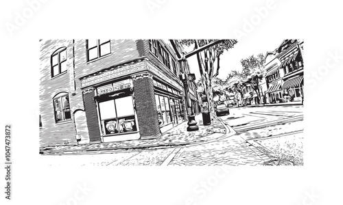 Obraz na płótnie Print Building view with landmark of Sumter is the city in South Carolina. Hand drawn sketch illustration in vector. w salonie