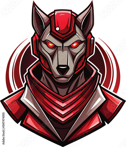 Red Cyborg Dog Mascot Logo Design