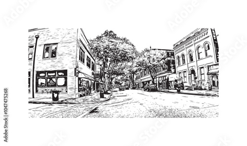 Obraz na płótnie Print Building view with landmark of Sumter is the city in South Carolina. Hand drawn sketch illustration in vector. w salonie