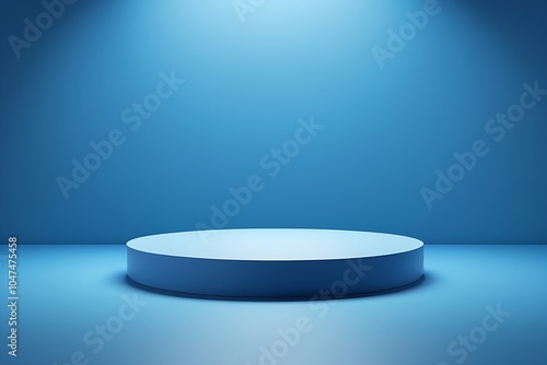 Podium background 3D product platform display blue stage pedestal. 3D podium stand scene studio abstract geometric white base minimal render floor cylinder room shape mockup