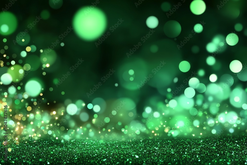 Obraz premium Abstract green glitter background with sparkling bokeh lights