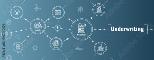 Underwriting for Loan Application - Mortgage or Interest Rates Icon Set and Banner