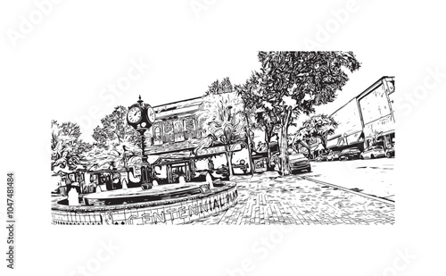 Obraz na płótnie Print Building view with landmark of Sumter is the city in South Carolina. Hand drawn sketch illustration in vector. w salonie