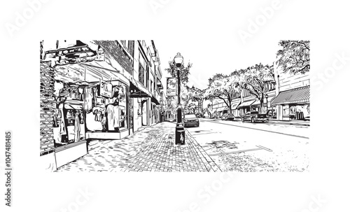 Print Building view with landmark of Sumter is the city in South Carolina. Hand drawn sketch illustration in vector.