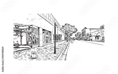 Print Building view with landmark of Sumter is the city in South Carolina. Hand drawn sketch illustration in vector.