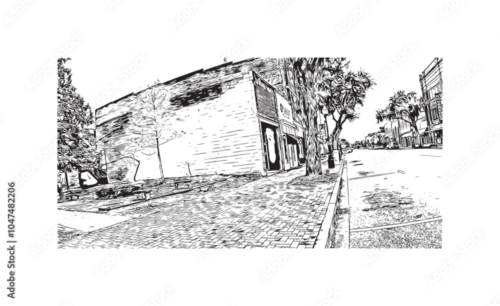 Print Building view with landmark of Sumter is the city in South Carolina. Hand drawn sketch illustration in vector.