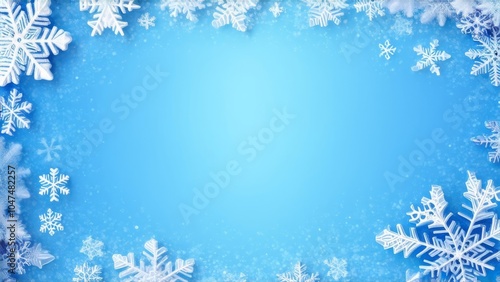 Winter-themed background featuring a decorative frame of snowflakes