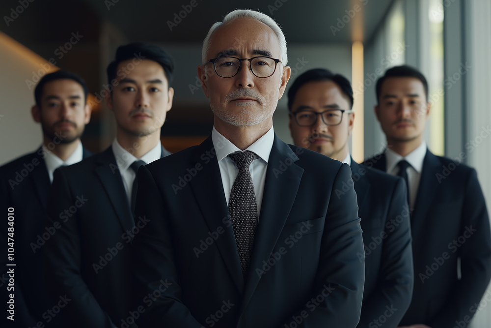 group of businessmen of different ages and nationalities, all wearing classic black suits with ties group of businessmen of different ages and nationalities, all wearing classic black suits with ties