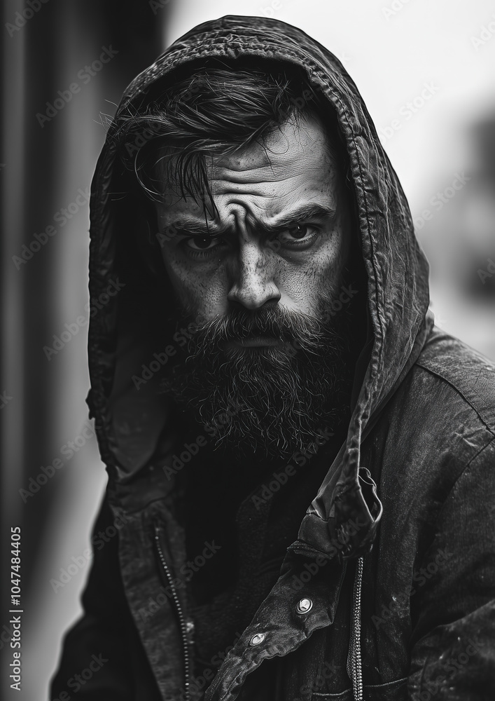 homeless man with a beard in an old jacket homeless man with a beard in an old jacket
