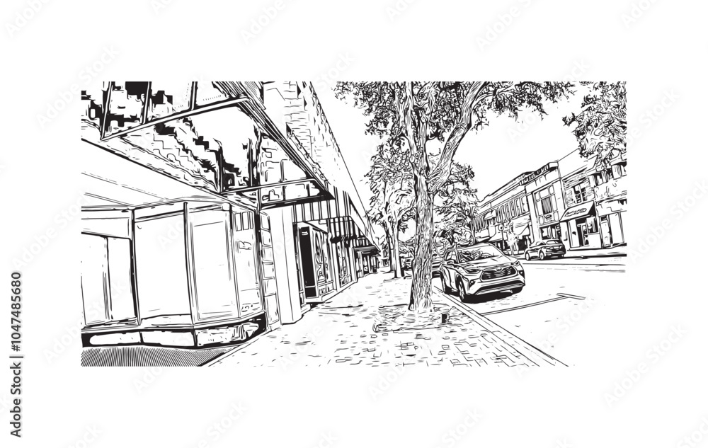 Print Building view with landmark of Sumter is the city in South Carolina. Hand drawn sketch illustration in vector.