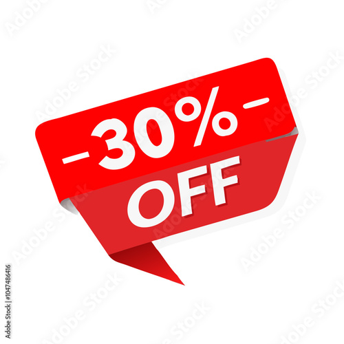 30% off red banner icon for discounts and special offers