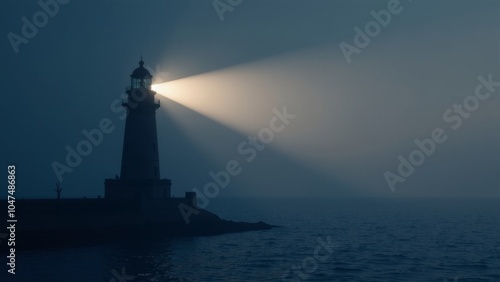 Mystical Lighthouse Illuminating the Sea Under Moonlit Skies