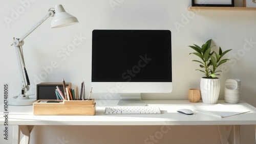 Minimalist Office Desk with Eco-Friendly Organizer and Green Plants