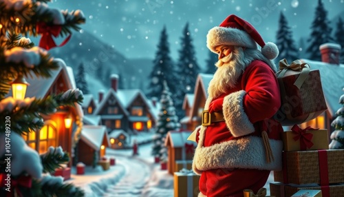 Santa claus delivering gifts in a winter wonderland