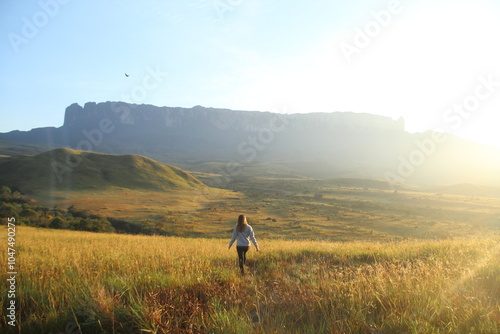 Wallpaper Mural mulher com monte roraima ao fundo, no acampamento tek, no primeiro dia de trekking para o cume, parque nacional canaima Torontodigital.ca