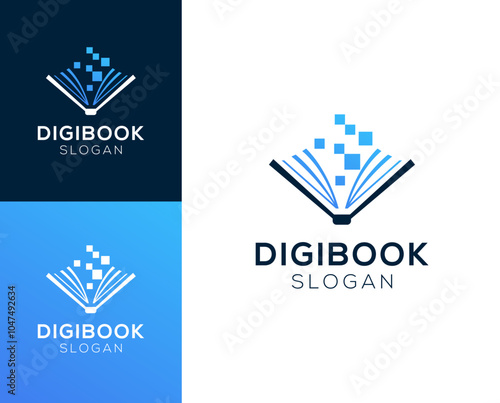 Digibook logo. Book with digital vector logo design.