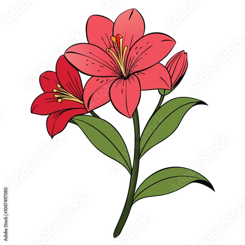 Pink Lily Blossom: A delicate and vibrant pink lily with a bud,  symbolizing purity, beauty, and new beginnings. Its graceful stem and lush green leaves create a sense of serenity and tranquility. 