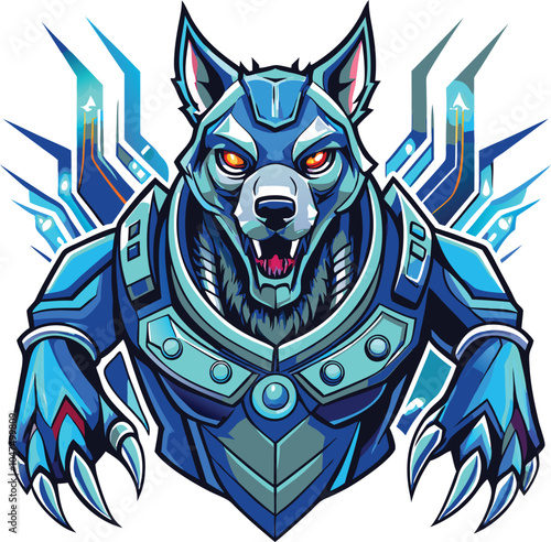 Cybernetic Wolf Warrior in Blue Armor