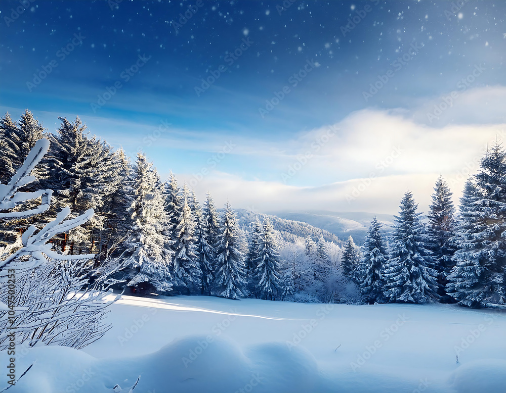 Snowy winter landscape in a Christmas card with space for writing happy new year messag_1(657) Snowy winter landscape in a Christmas card with space for writing happy new year messag_1(657)