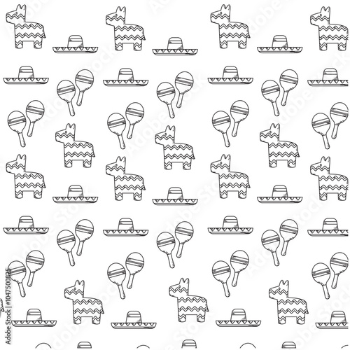 Pinata, sombrero, and maracas fun fiesta pattern, Vector