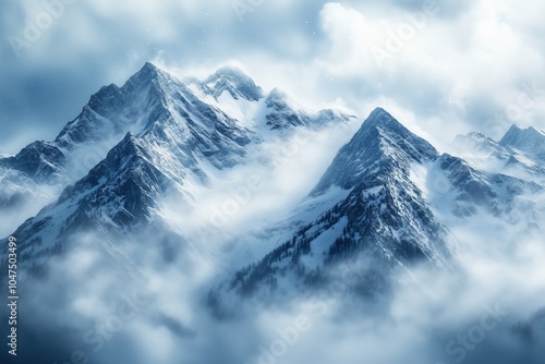 Wallpaper Mural The mountains are covered in snow and the sky is cloudy Torontodigital.ca