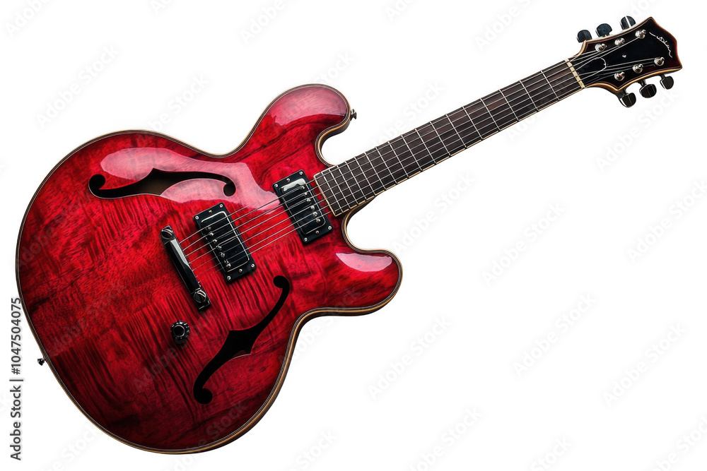 Red archtop guitar isolated on transparent background, png file, no background png file