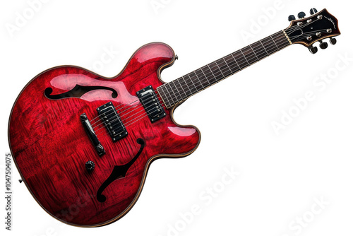 Red archtop guitar isolated on transparent background, png file, no background png file photo