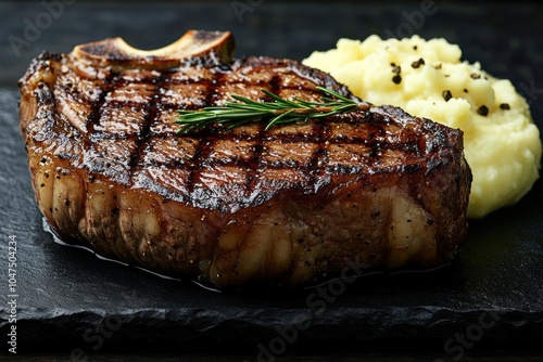 Grilled Steak with Rosemary and Mashed Potatoes photo