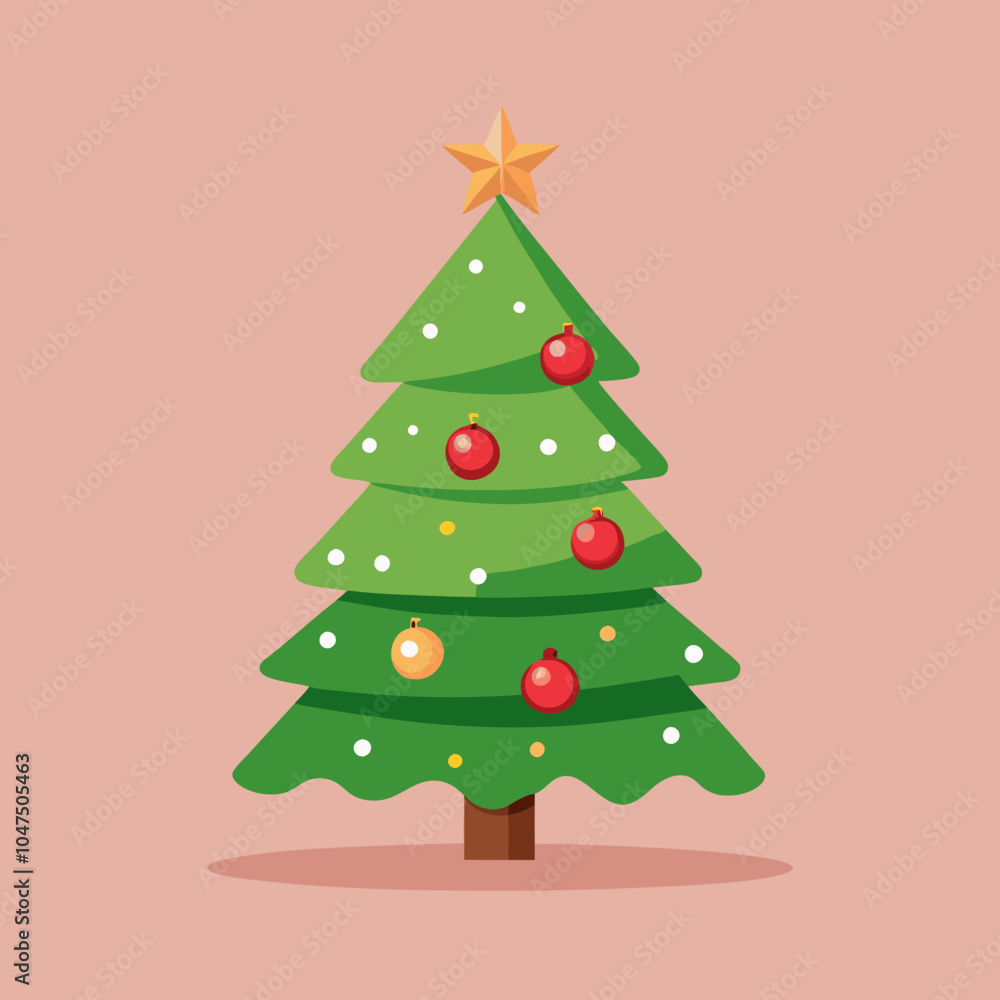Christmas tree vector icon. The Christmas tree is decorated with New Year's toys. Christmas, New Year, traditions. Colored Christmas tree vector icon. The Christmas tree is decorated with New Year's toys. Christmas, New Year, traditions. Colored